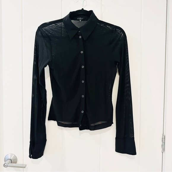 Dynamite Mesh Knit Blouse in Jet Black, Size Small - Picture 2 of 4